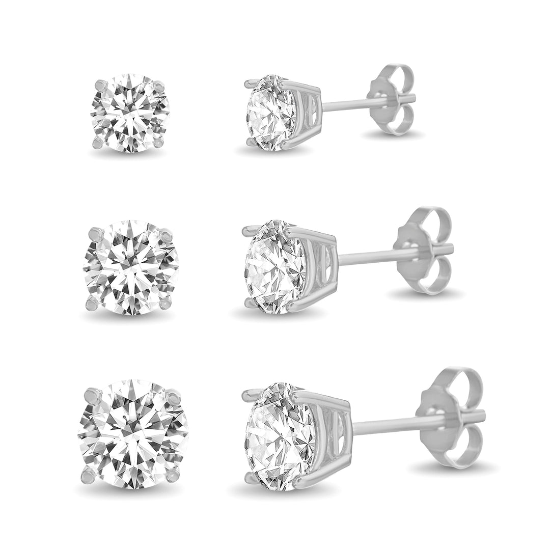 The Large Silver CZ Round Stud Trio