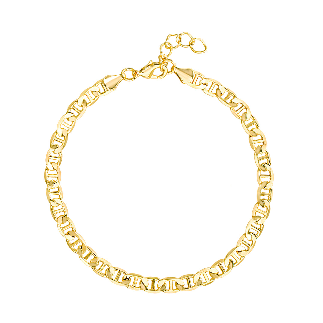 Brass Yellow Gold-Plated Waterproof Anchor Mariner Chain Lobster Lock Anklet