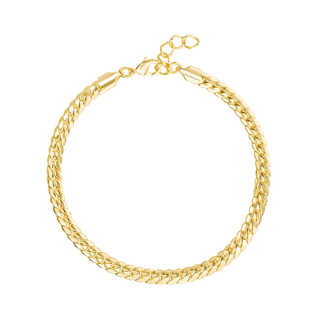 Brass Yellow Gold-Plated Waterproof Cuban Chain Lobster Lock Anklet