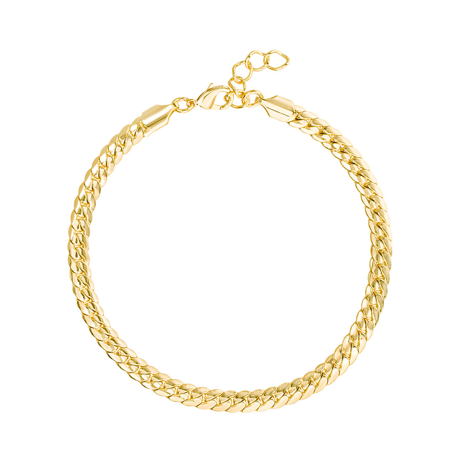 Brass Yellow Gold-Plated Waterproof Cuban Chain Lobster Lock Anklet