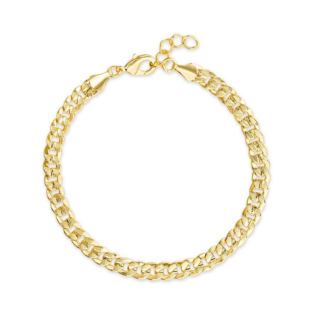 Brass Yellow Gold-Plated Waterproof Textured Curb Chain Lobster Lock Anklet