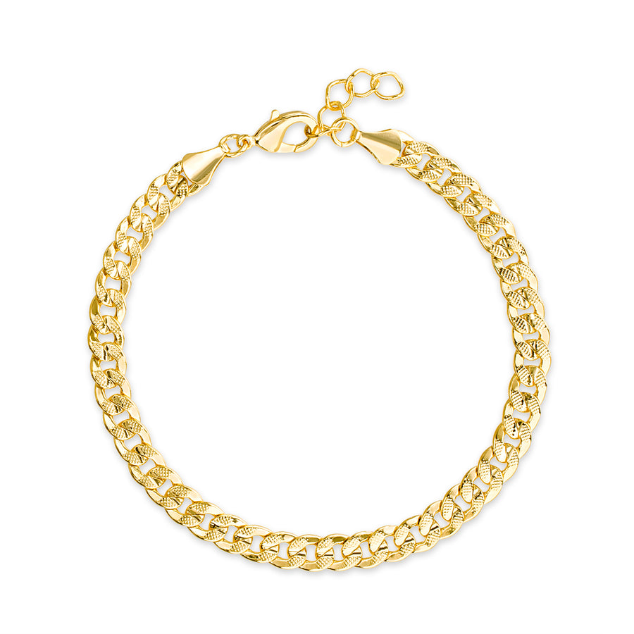 Brass Yellow Gold-Plated Waterproof Textured Curb Chain Lobster Lock Anklet