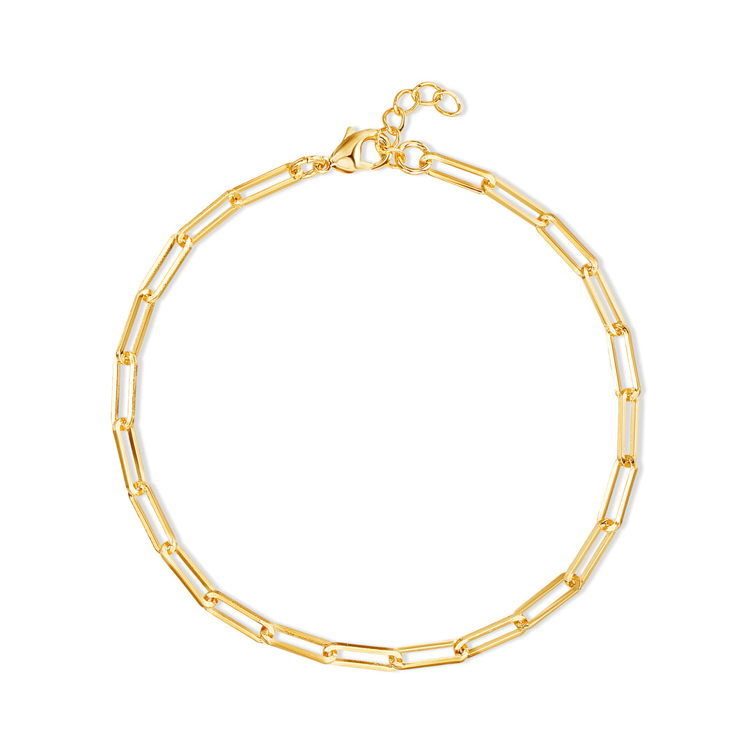 Brass Yellow Gold-Plated Polished Oval Link Chain Anklet