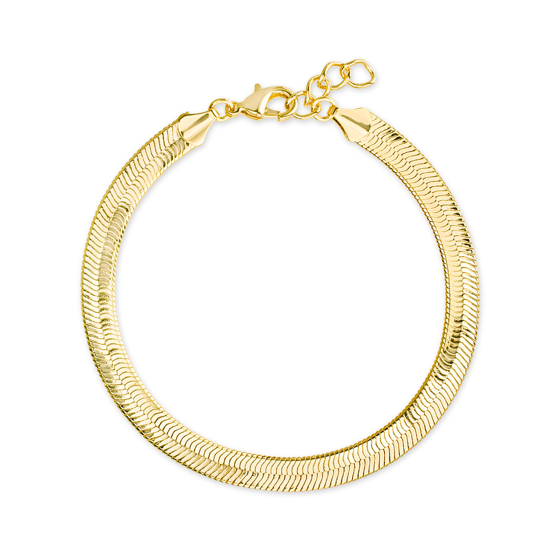 Brass Yellow Gold-Plated Waterproof Polished Herringbone Chain Anklet (thicker)