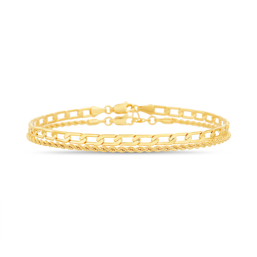 Brass Yellow Gold-Plated Waterproof Curb & Rope Chain Anklet