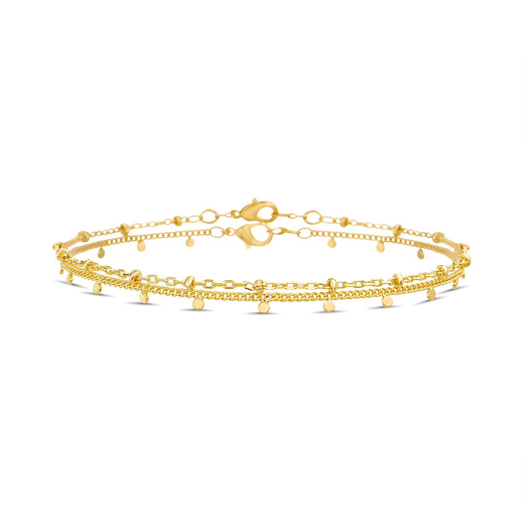 Brass Yellow Gold-Plated Waterproof Rope & Bead Duo Anklet Set