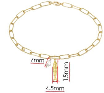 Brass Waterproof Teardrop Pearl & Fish Baby Paper Clip Anklet