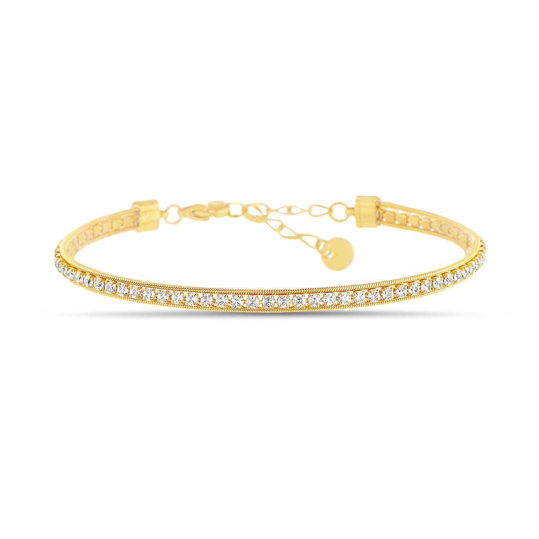 Sterling Silver Yellow Gold-Plated Waterproof Cubic Zirconia Tennis & Snake Triple Chain Anklet