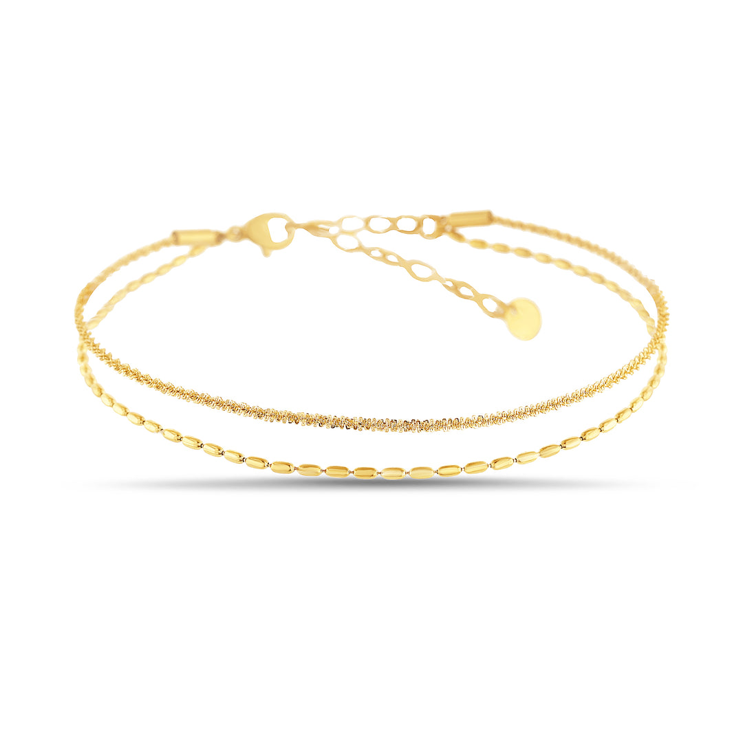 Sterling Silver Yellow Gold-Plated Waterproof Role & Link Double Chain Anklet