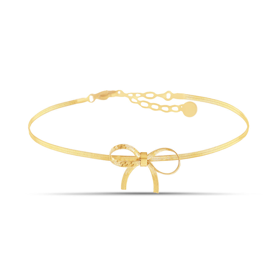 Sterling Silver Yellow Gold-Plated Waterproof Bow Snake Chain Anklet