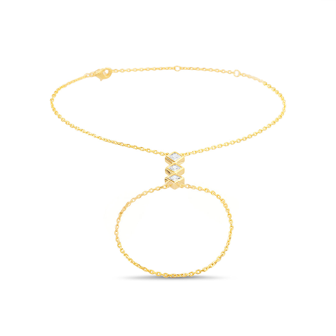 Brass Yellow Gold-Plated Waterproof 18MM 5MM Square Wt Cubic Zirconia W 0.5mm Bezel Hand Chain Bracelet