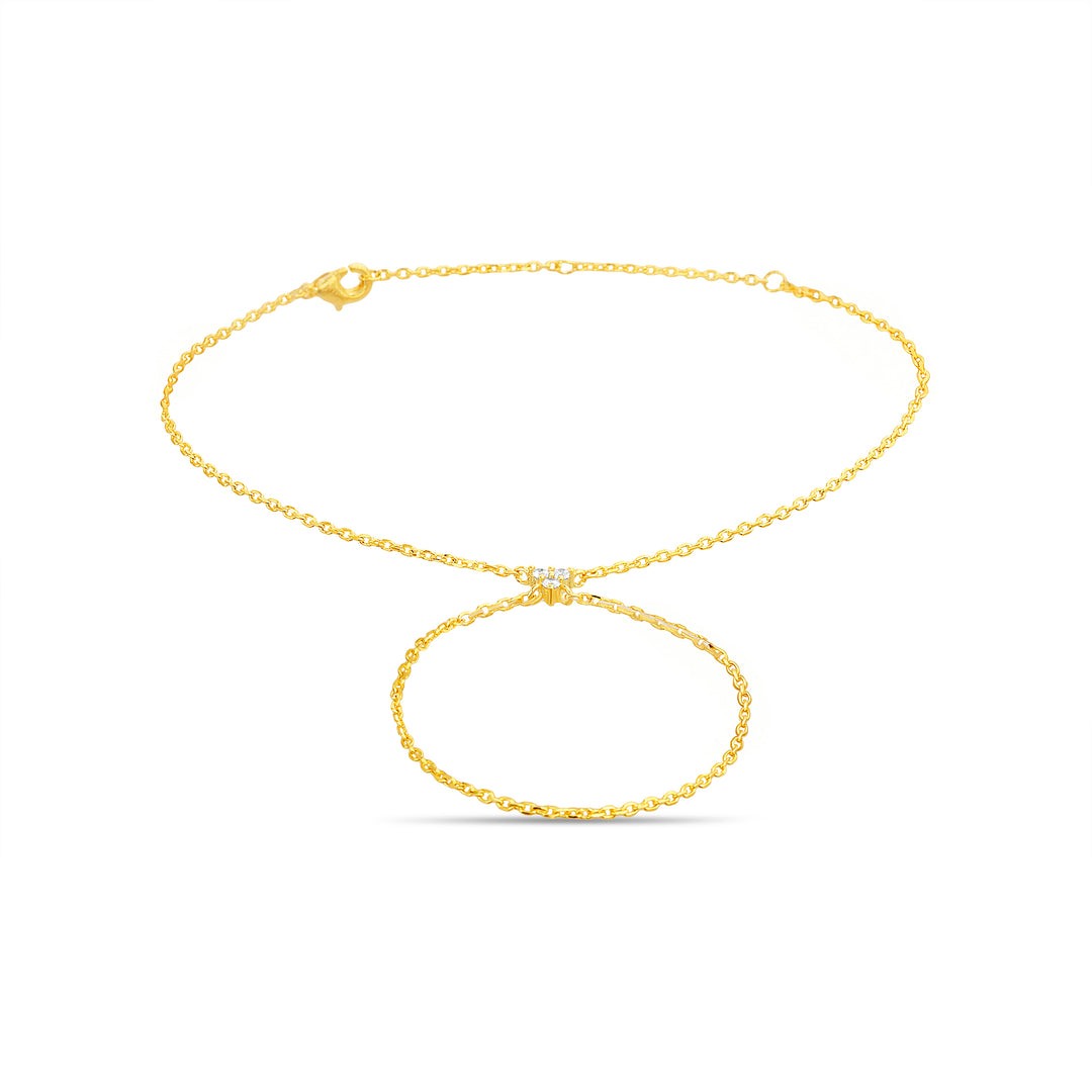Brass Yellow Gold-Plated Waterproof 2MM Pronged Wt Cubic Zirconia W 0.5mm Bezel Hand Chain Bracelet