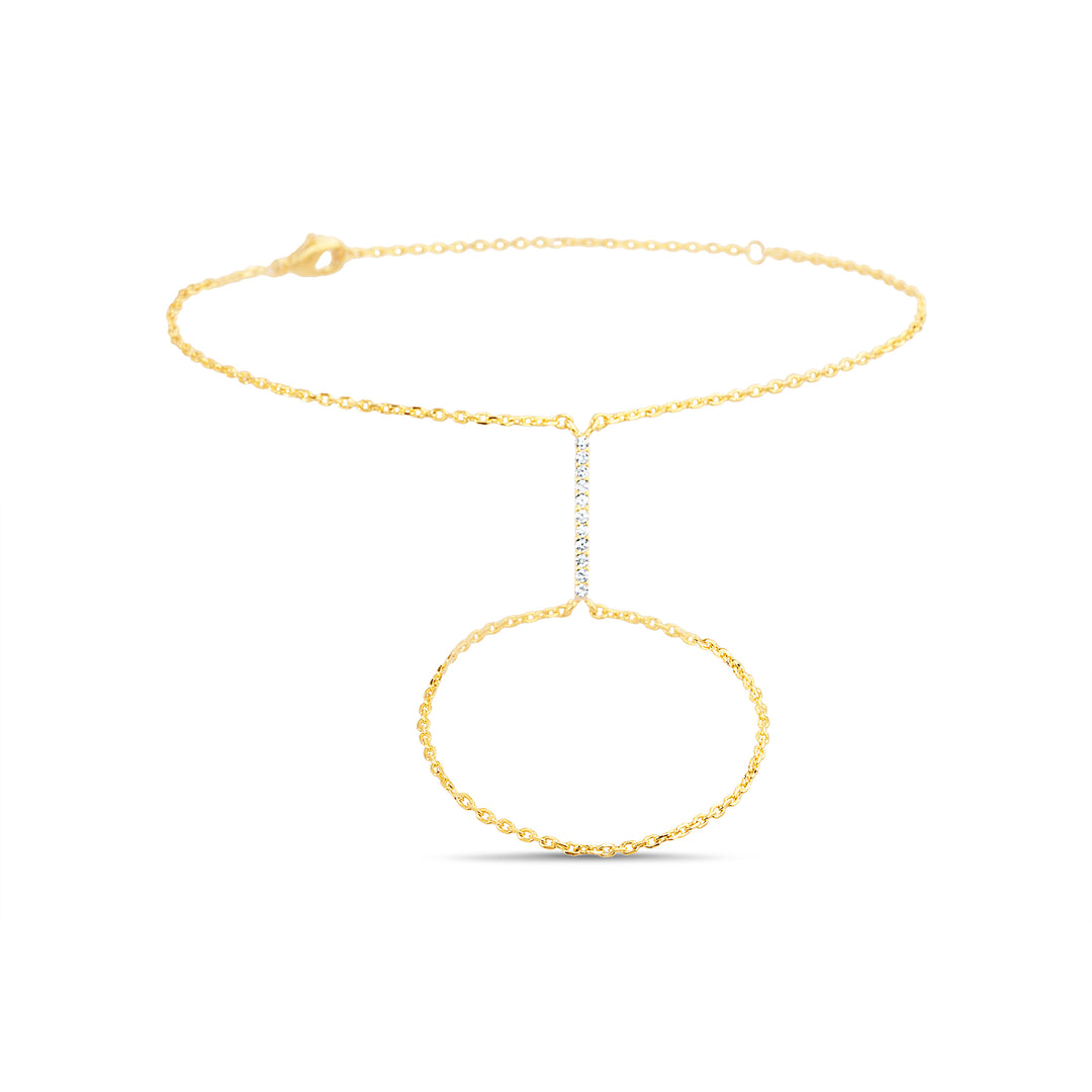 Brass Yellow Gold-Plated Waterproof 18MM 1.5mm Pronged Wt Cubic Zirconia Hand Chain Bracelet