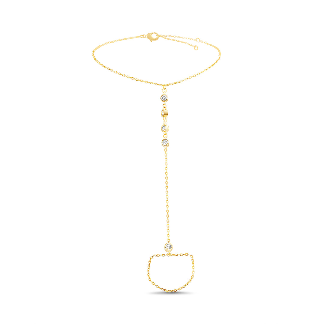 Brass Yellow Gold-Plated Waterproof Round Cubic Zirconia Hand Chain Bracelet