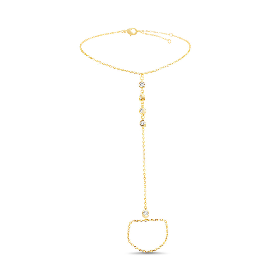 Brass Yellow Gold-Plated Waterproof Round Cubic Zirconia Hand Chain Bracelet