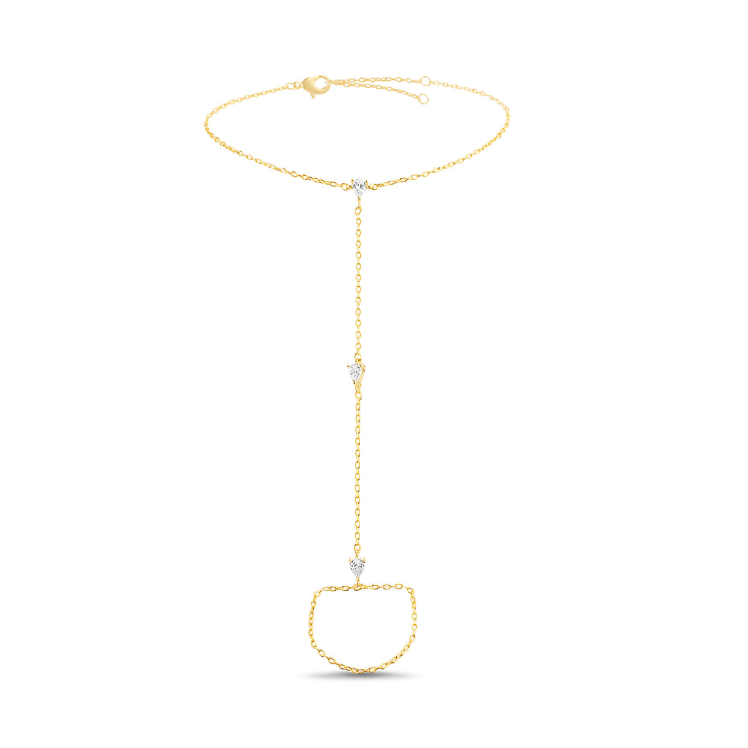 Brass Yellow Gold-Plated Waterproof Pear Cut Cubic Zirconia Hand Chain Bracelet