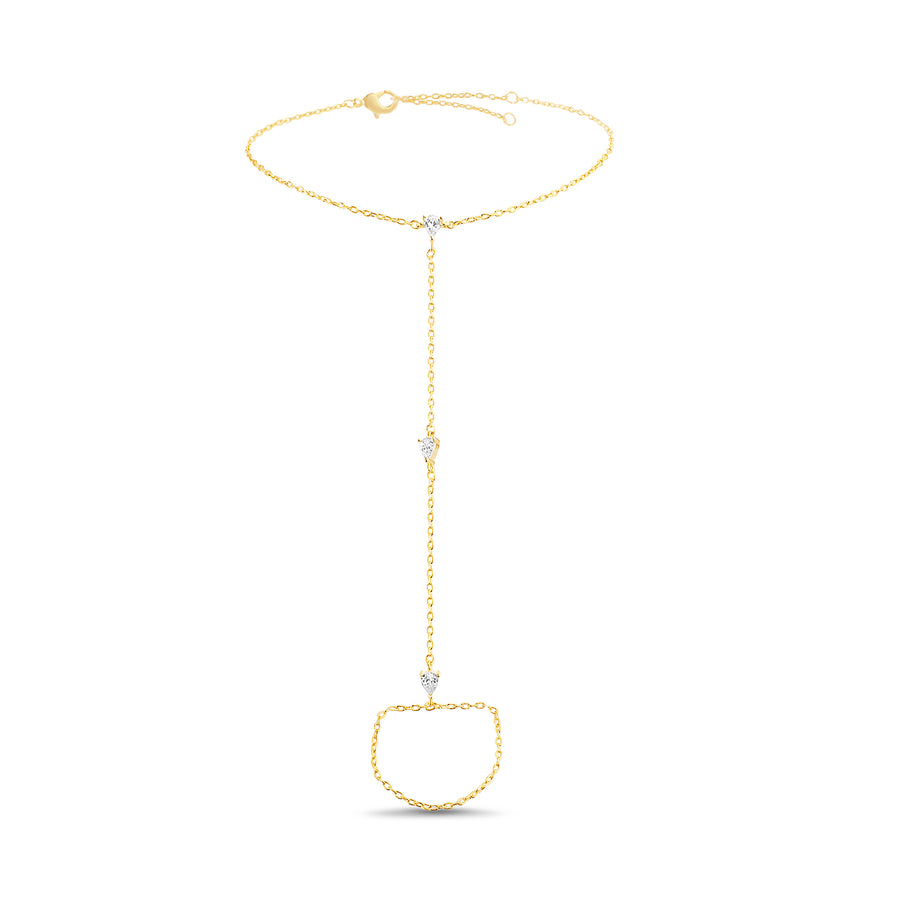 Brass Yellow Gold-Plated Waterproof Pear Cut Cubic Zirconia Hand Chain Bracelet