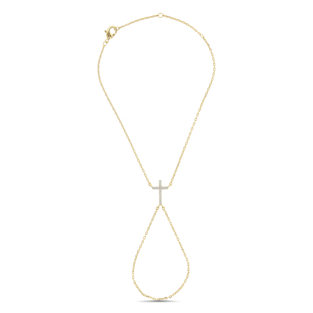 Brass Yellow Gold-Plated Waterproof Cubic Zirconia Cross D C Cable Chain Handchain Bracelet