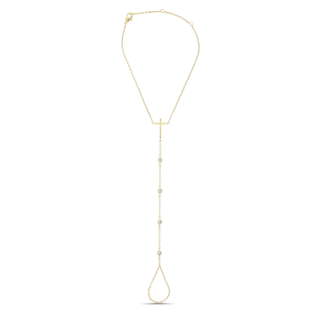 Brass Yellow Gold-Plated Waterproof Cubic Zirconia Bezel D C Cable Chain Handchain Bracelet