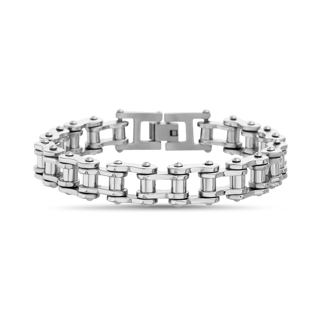 Stainless Steel Rhodium-Plated Bicycle Chain W Pass Bracelet