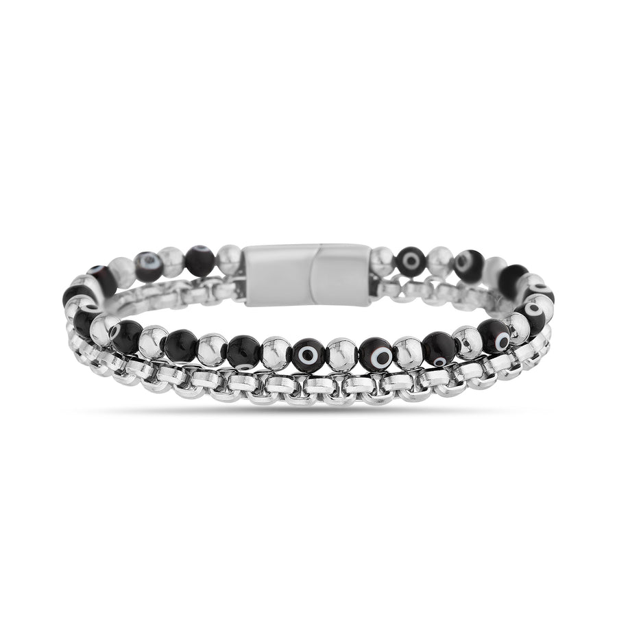 Sterling Silver Synthetic Thousand-flower Glass Beaded Bracelet<br>