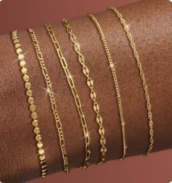 Sterling Silver Yellow Gold-Plated Waterproof 6pc Bracelet Set