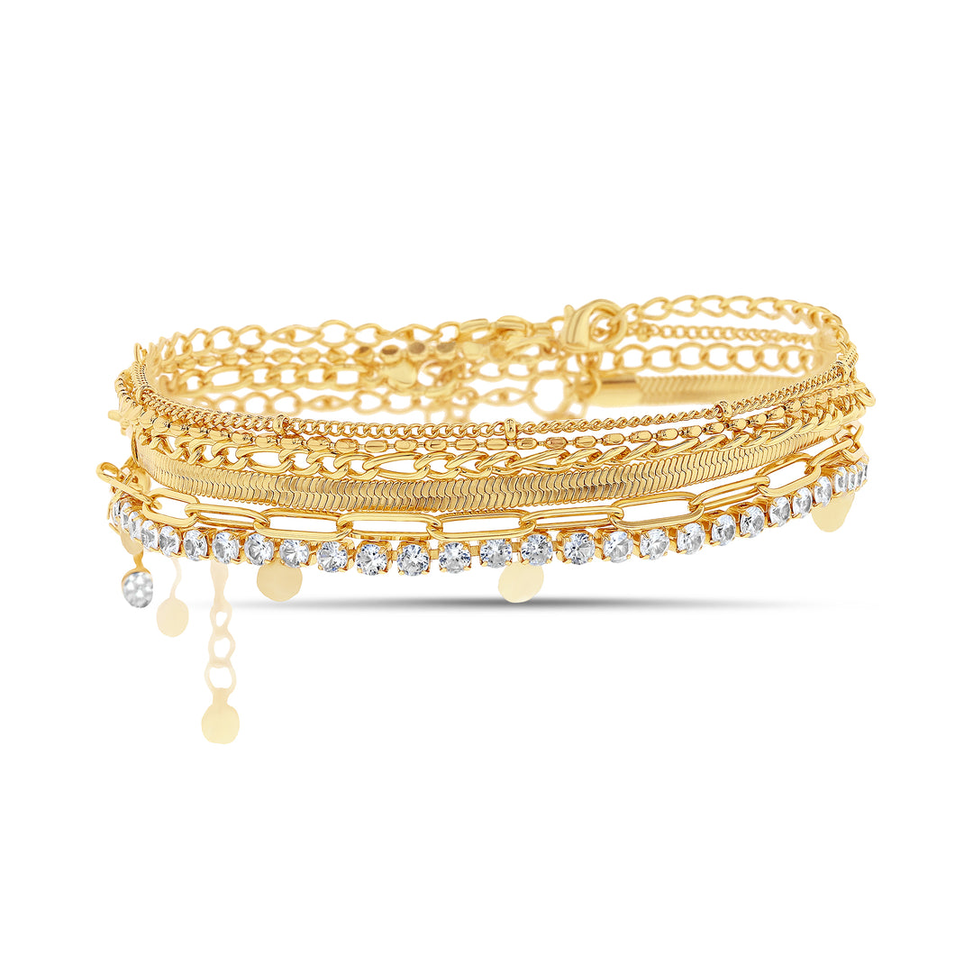 Sterling Silver Yellow Gold-Plated Waterproof 6pc Bracelet Set