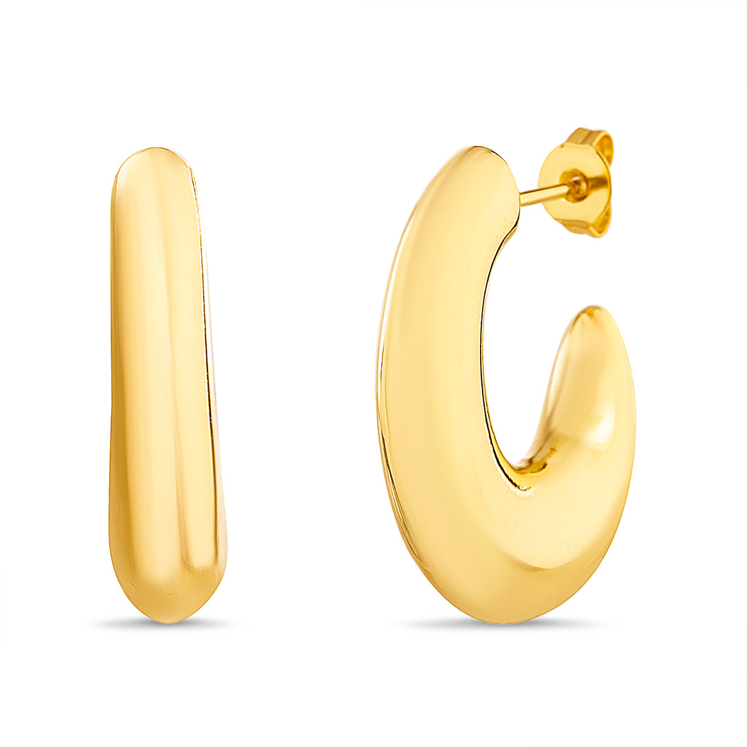 Brass Yellow Gold-Plated Waterproof Polished Dome Hoop Earring