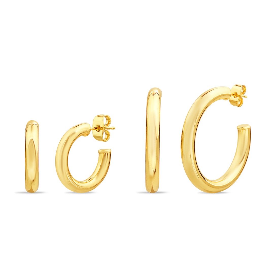 Brass Yellow Gold-Plated Waterproof 18MM 32MM Duo "c" Hoop Earring Set