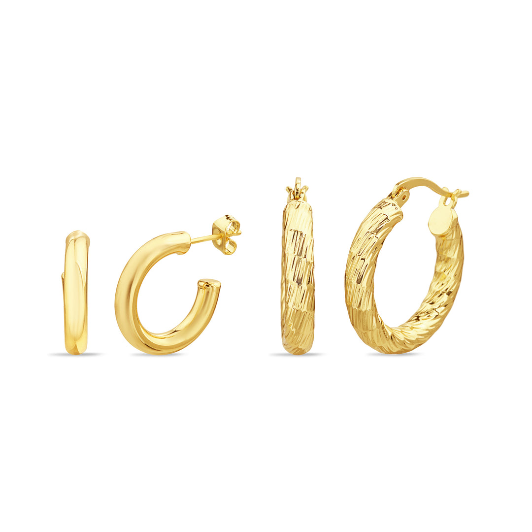 Brass Yellow Gold-Plated Waterproof 18MM 24MM Duo Twisted Design Polished "c" Hoop Earring