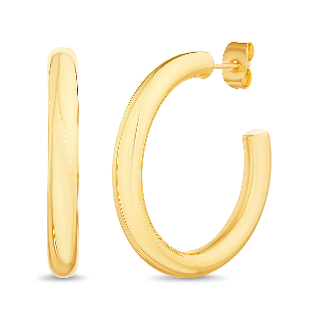 Brass Yellow Gold-Plated Waterproof - 33MM X 3.9mm Polish Cuff Hoop Earring