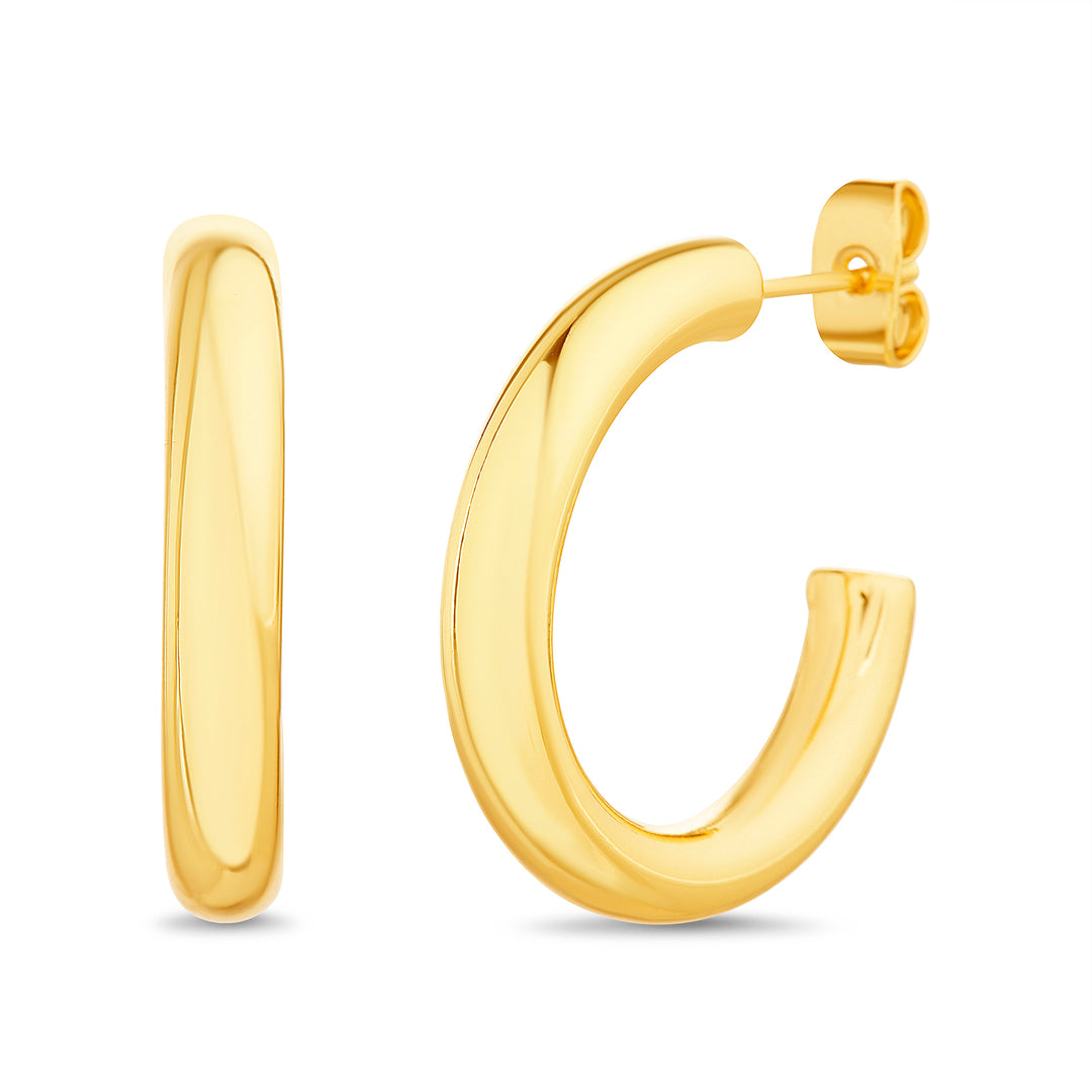 Brass Yellow Gold-Plated Waterproof 24.6mm X 4MM Polish Cuff Hoop Earring