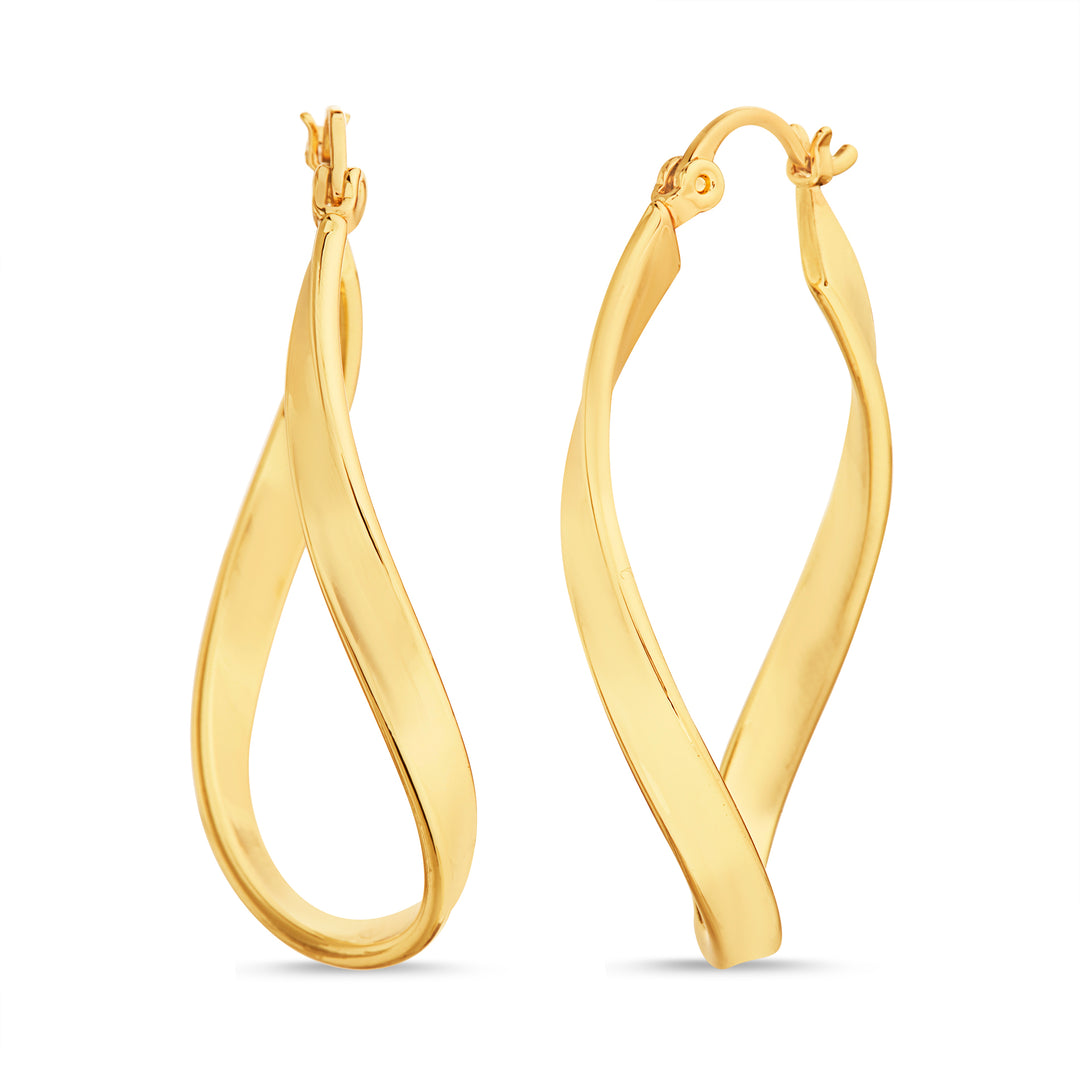 Brass Yellow Gold-Plated Waterproof- Twisted Oval Design Hoop Earring