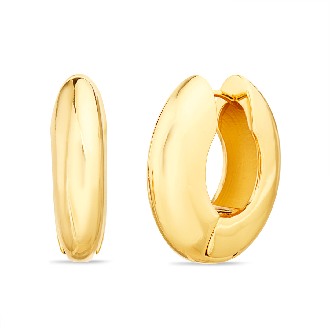 Brass Yellow Gold-Plated Waterproof Split Polished Huggie Hoop Earrings