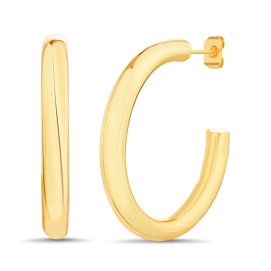 Brass Yellow Gold-Plated Waterproof Hoop Earring<br><br>inside Diameter: 25.5mm Thickness: 4.06mm<br>