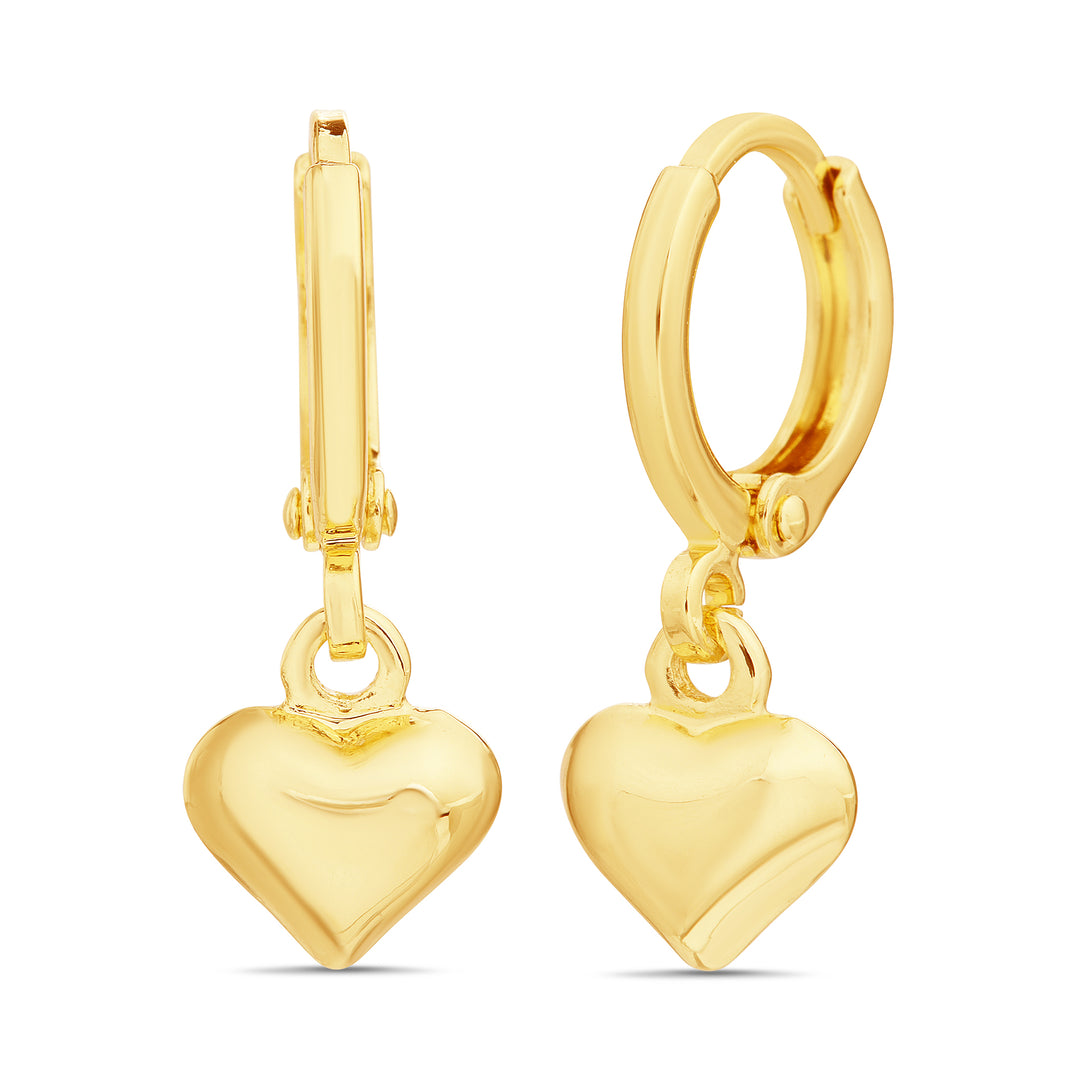 Brass Yellow Gold-Plated Waterproof Puff Heart Earring