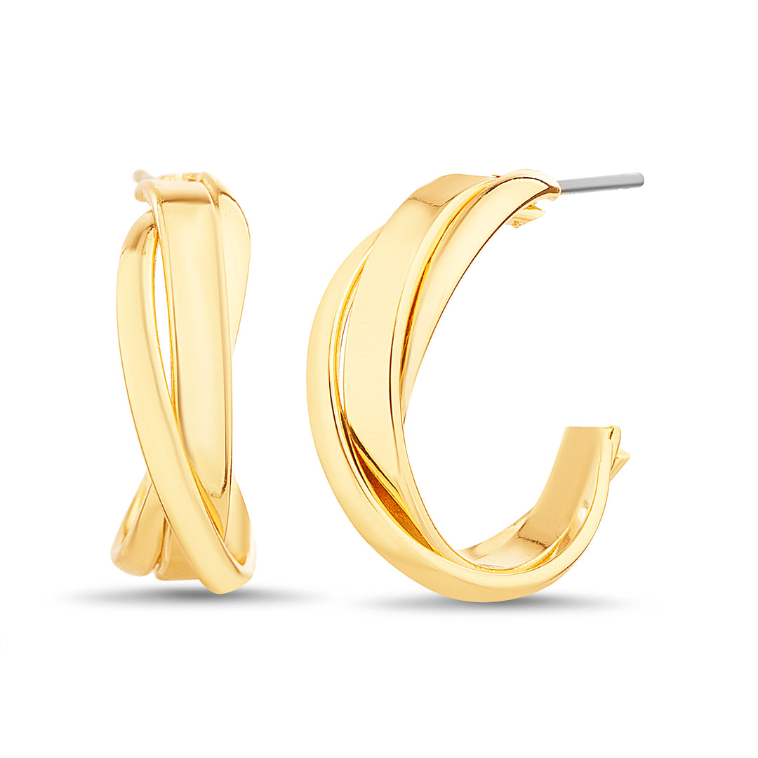 Brass Yellow Gold-Plated Waterproof Overpass Hoop Post Earring