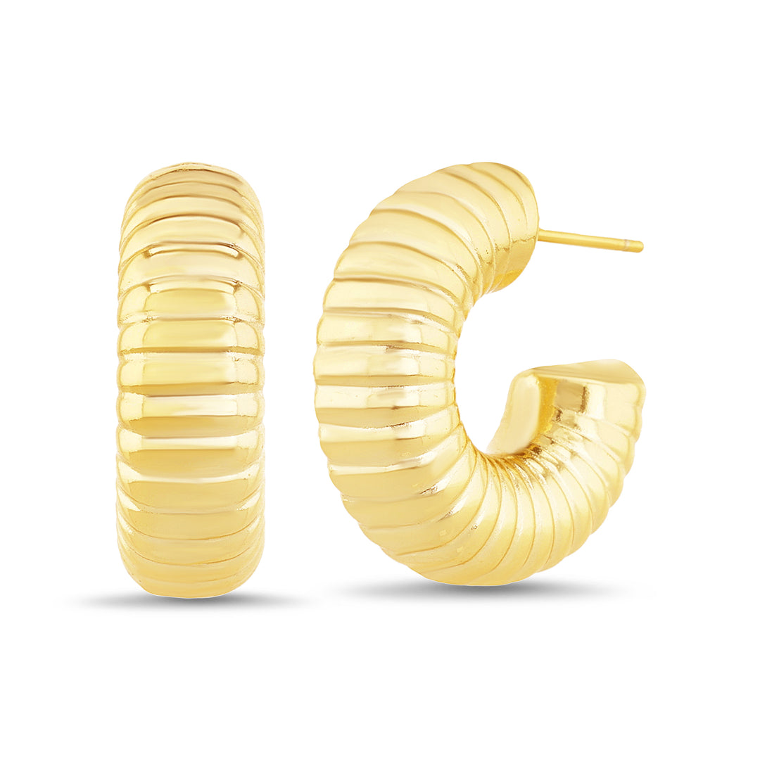 Brass Yellow Gold-Plated Waterproof Textured Hoop Earring