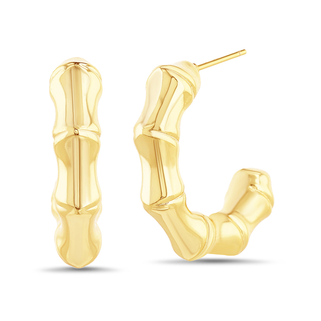 Brass Yellow Gold-Plated Waterproof Bamboo Hoop Earring
