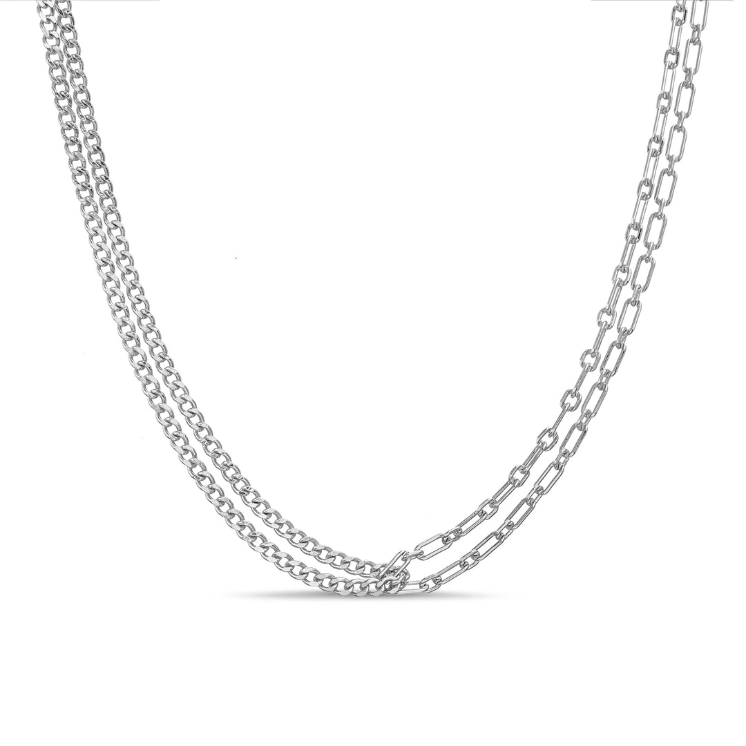 Brass Silver Waterproof Double Paper Clip &curb Chain Necklace