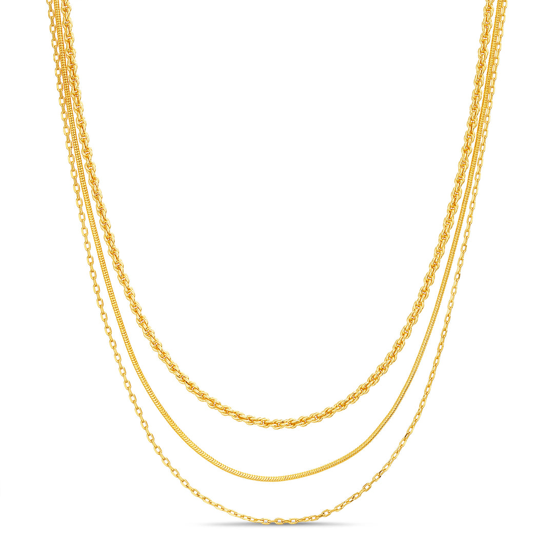 Brass Yellow Gold-Plated Waterproof 3 Pc Layer Necklace Set 14'' 15'' and 16''