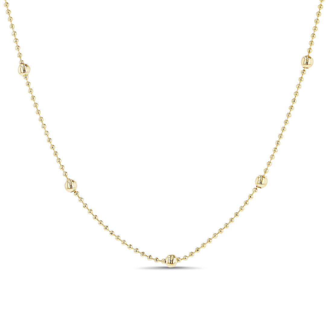 Brass Yellow Gold-Plated Waterproof- Stationary Beaded Chain 16" +2" Rope Chain 14" +2" Necklace Set