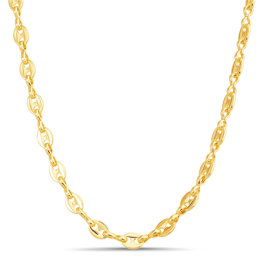 Brass Yellow Gold-Plated Waterproof Hollow Puffed Link Necklace