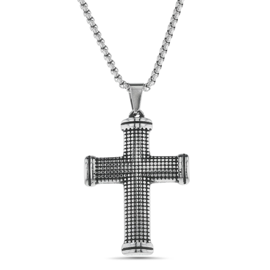 Sterling Silver Waterproof Textured Cross Pendant On Box Chain Necklace