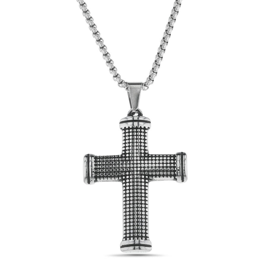 Sterling Silver Waterproof Textured Cross Pendant On Box Chain Necklace