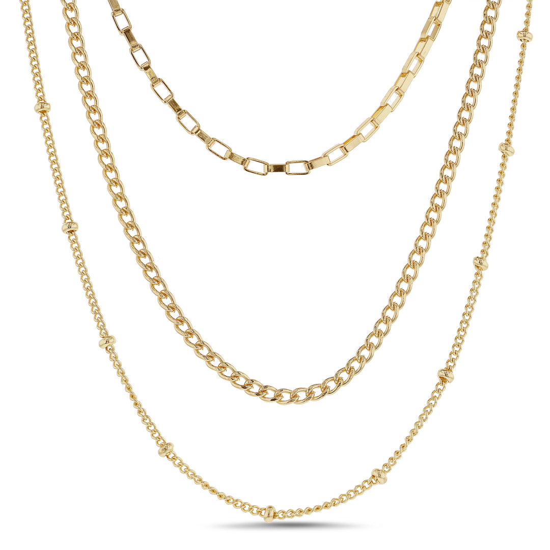 Sterling Silver Yellow Gold-Plated Waterproof 3pc Chain Necklace Set