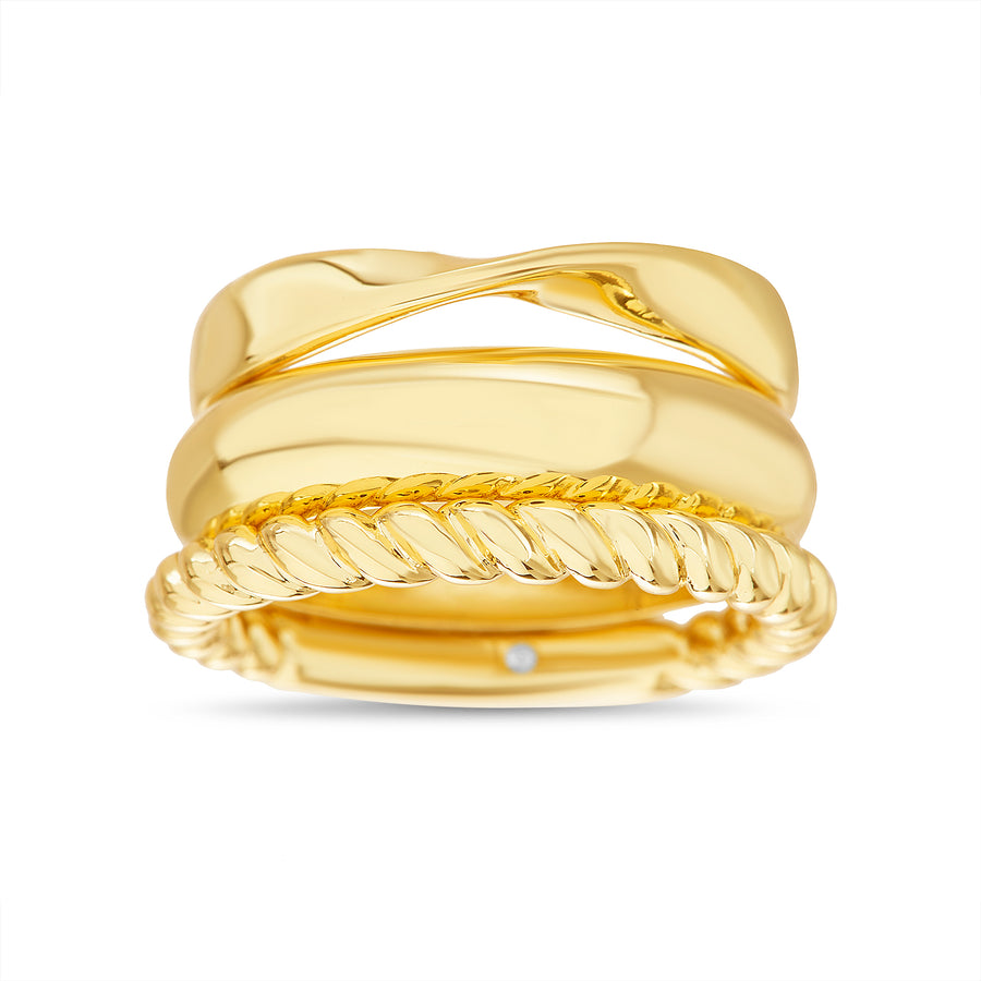 Brass Yellow Gold-Plated Waterproof Twisted Rope 3MM Polished 5MM Twist 4MM Ring Set
