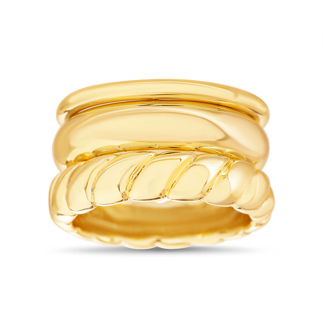 Brass Yellow Gold-Plated Waterproof - Polished Triple Set Ring