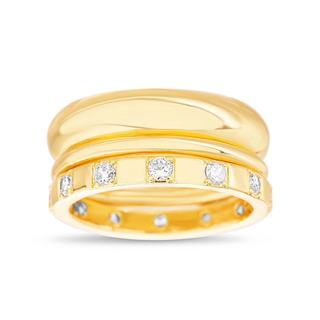 Aquamir Gold Tone Cubic Zirconia 3-Piece Ring Set