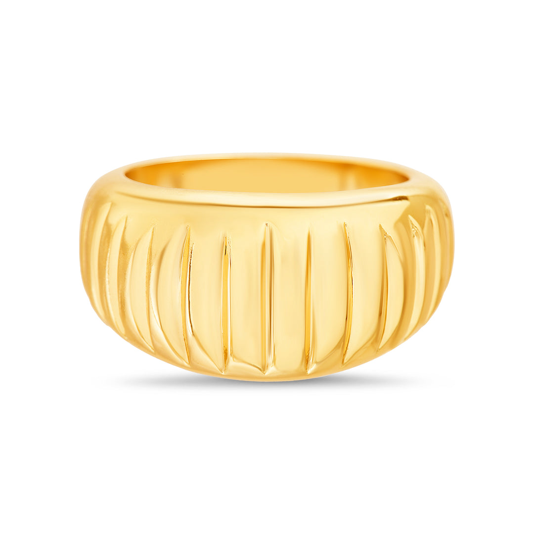 Brass Yellow Gold-Plated Waterproof Ribbed Ring